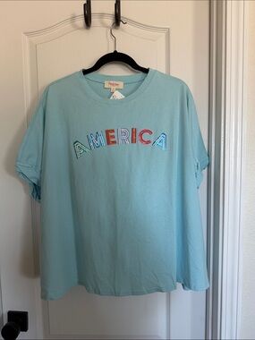Peach Love California Aqua Tee with Multicolor Sequin Letters